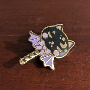 Sleepy Kitty Halloween Magic Wand Enamel Pin